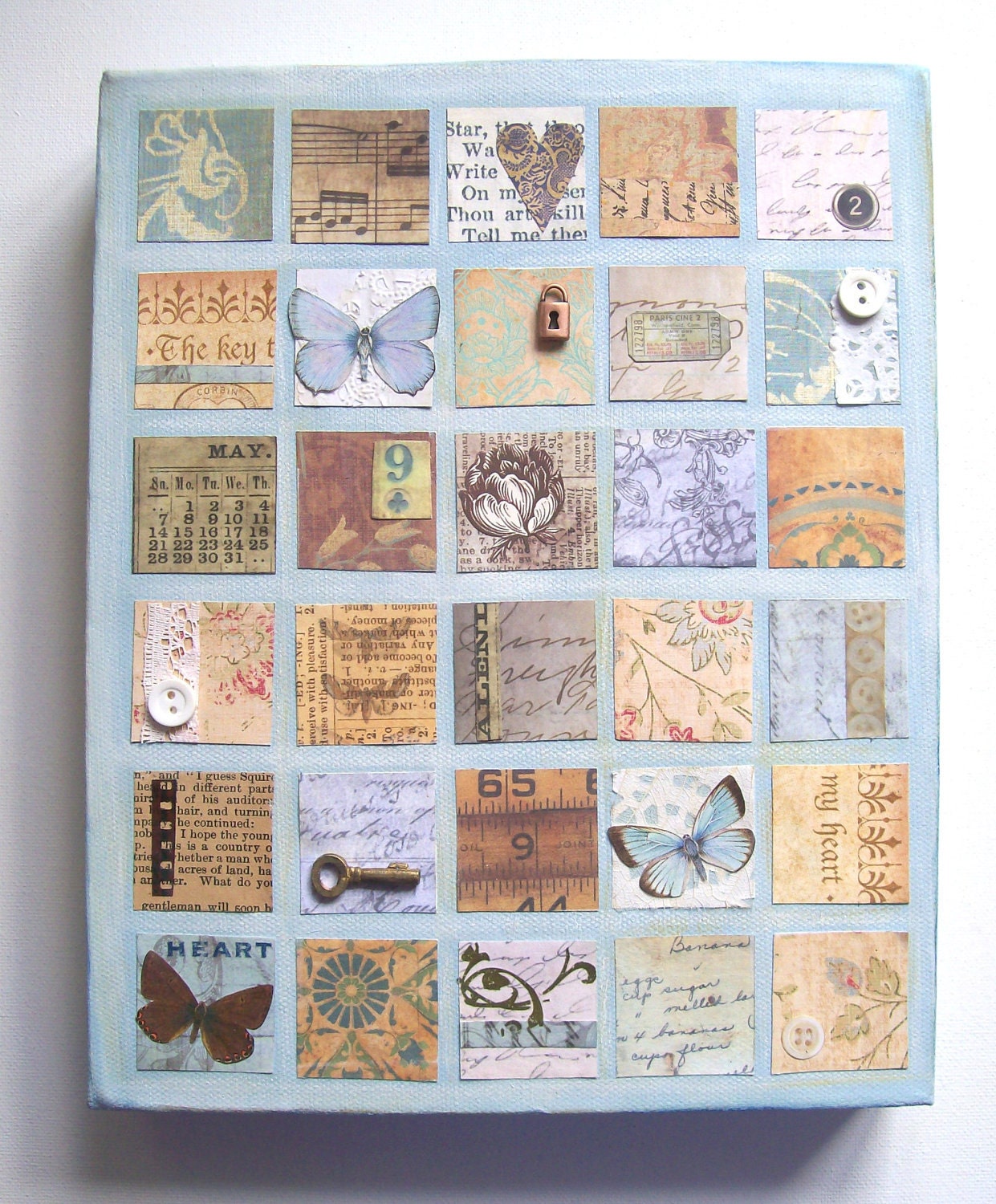 Mixed Media Original Art on Canvas Forget me not 8 x 10 inches