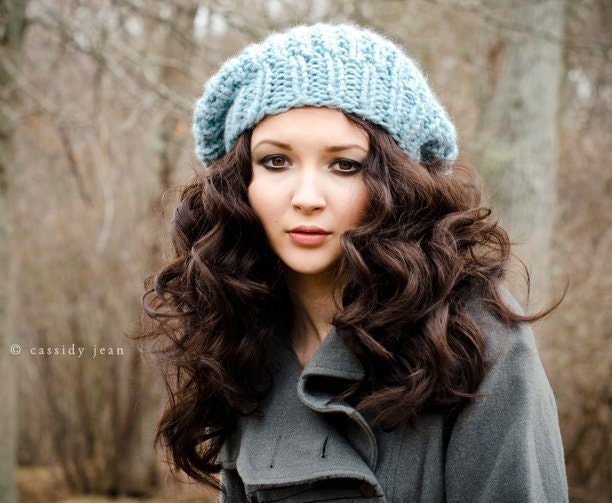 Hand Knit Hat Womens Hat - The Soho Beret in Glacier Blue