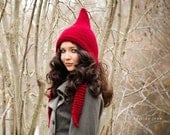 Hand Knit Hat Womens Hat - Pixie Hat in Red Cranberry - Chunky Knit Winter Fashion Black Friday