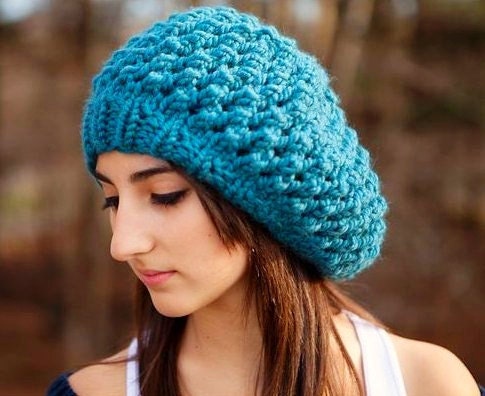 Hand Knit Hat Womens Hat - The Odessa Beret in Teal Blue