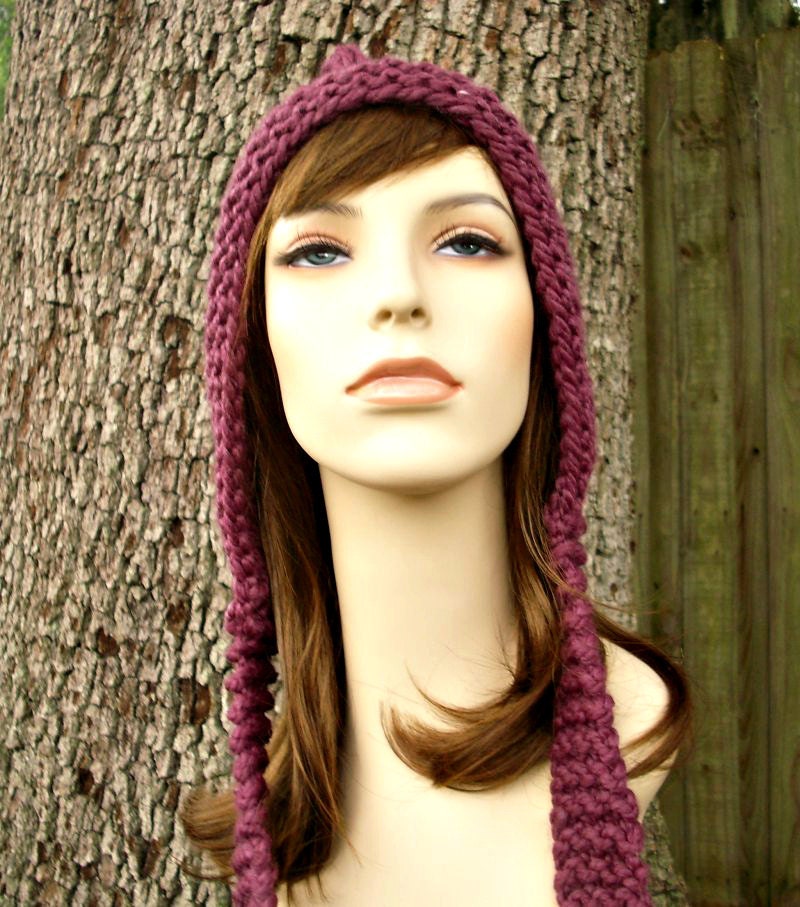 Hand Knit Hat Womens Hat - Pixie Hat in Purple Fig