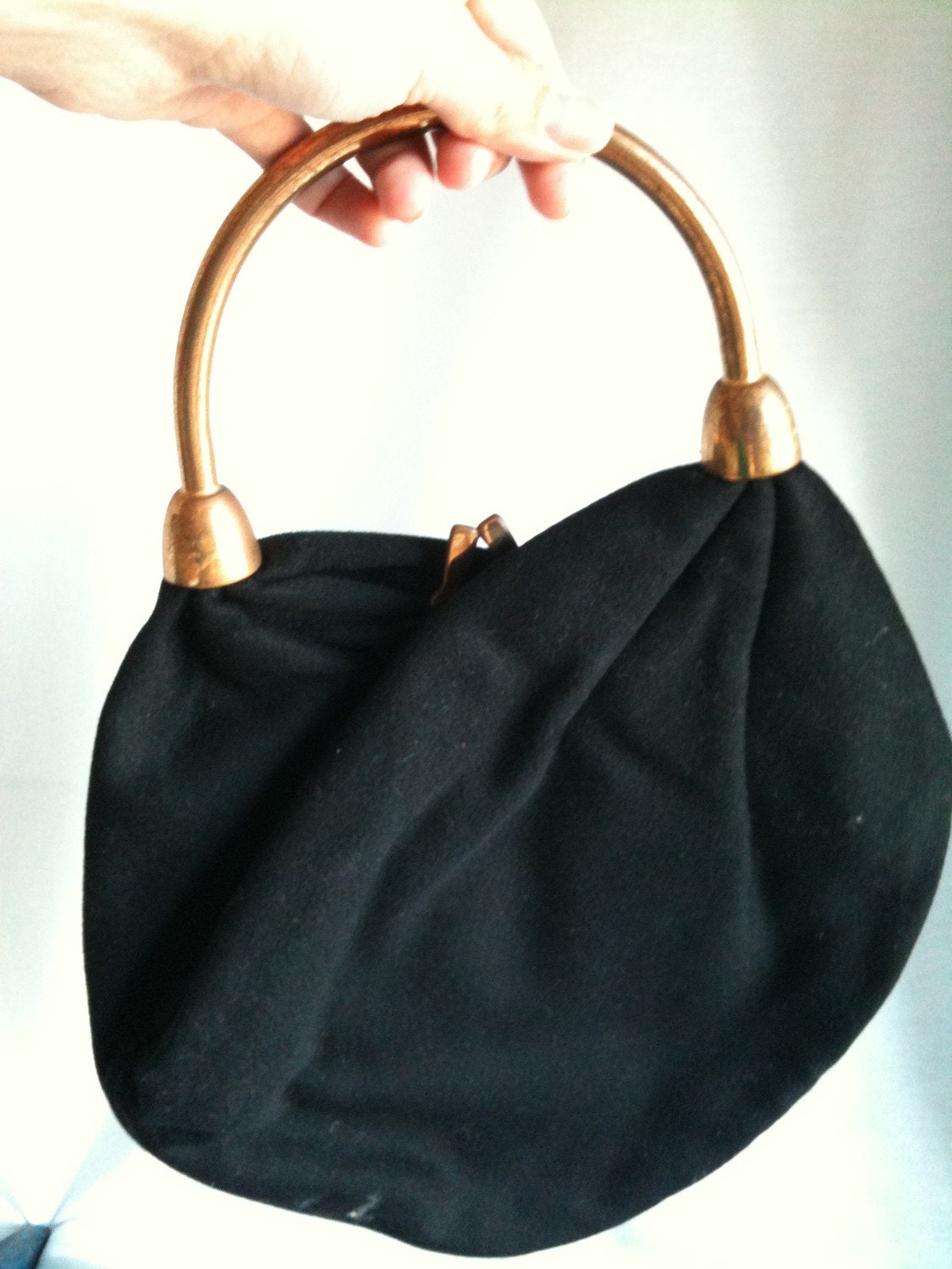 Vintage Fancy Fifties Black and Brass Formal Pouch Purse