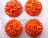Vintage Orange Coral Japanese Pressed Glass Cabochons (4X) (CB520)