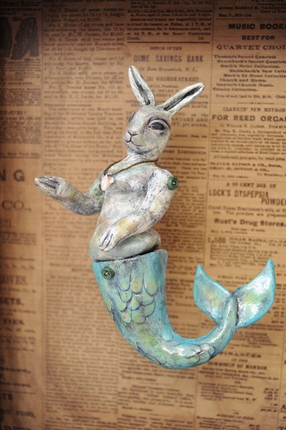 Merbunny Captured Mermaid Bunny sculpture art doll