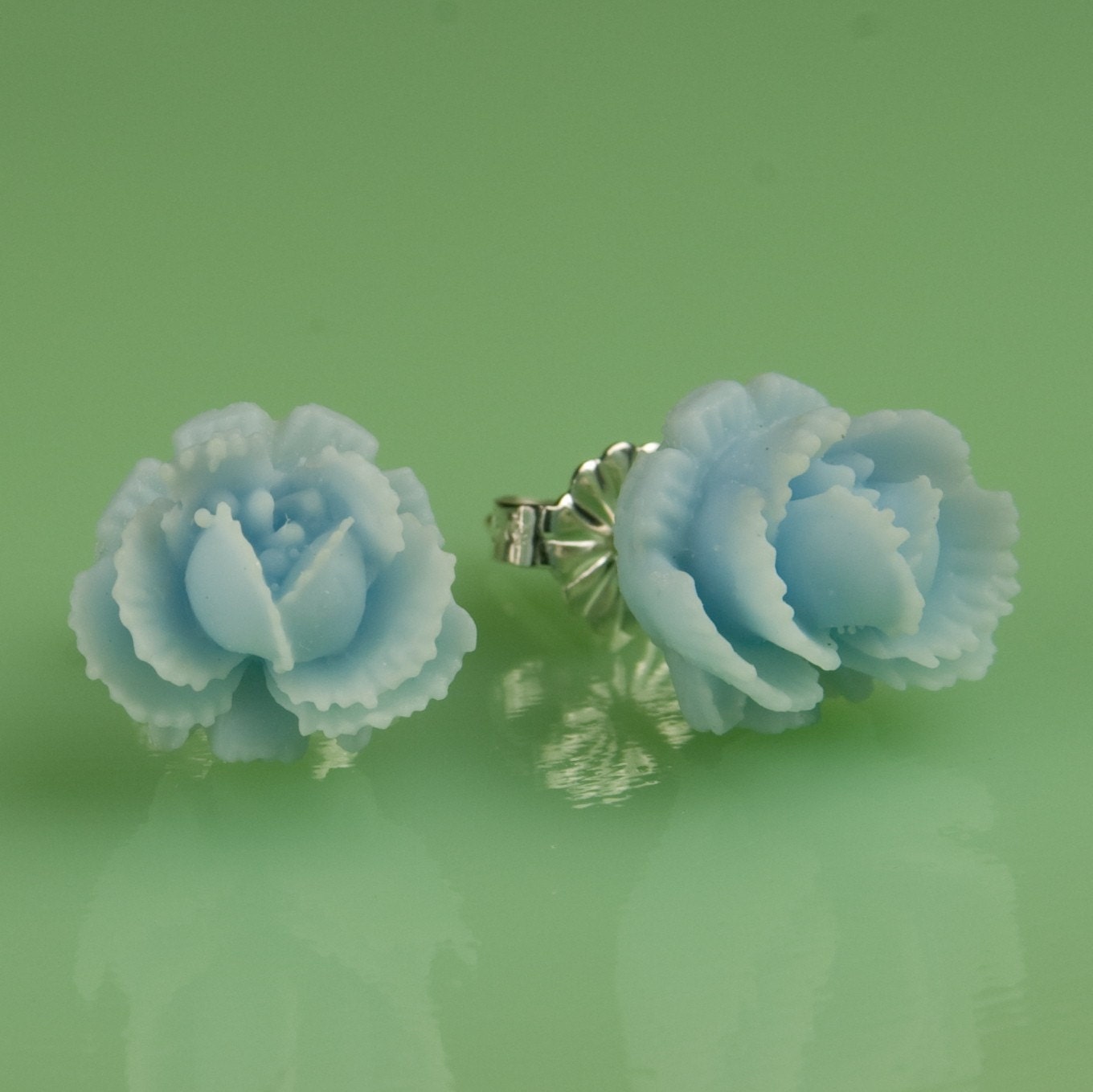 Vintage Lucite Blue Rose Button Post Earrings