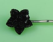 Vintage Lucite Black Flower Hairpin