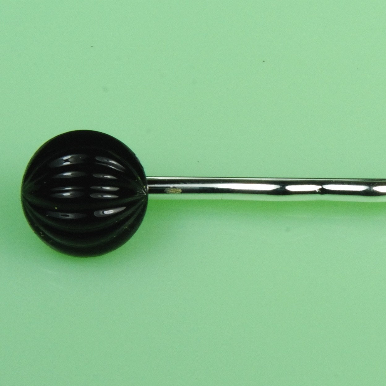 Vintage Lucite Black Ripple Button Hairpin