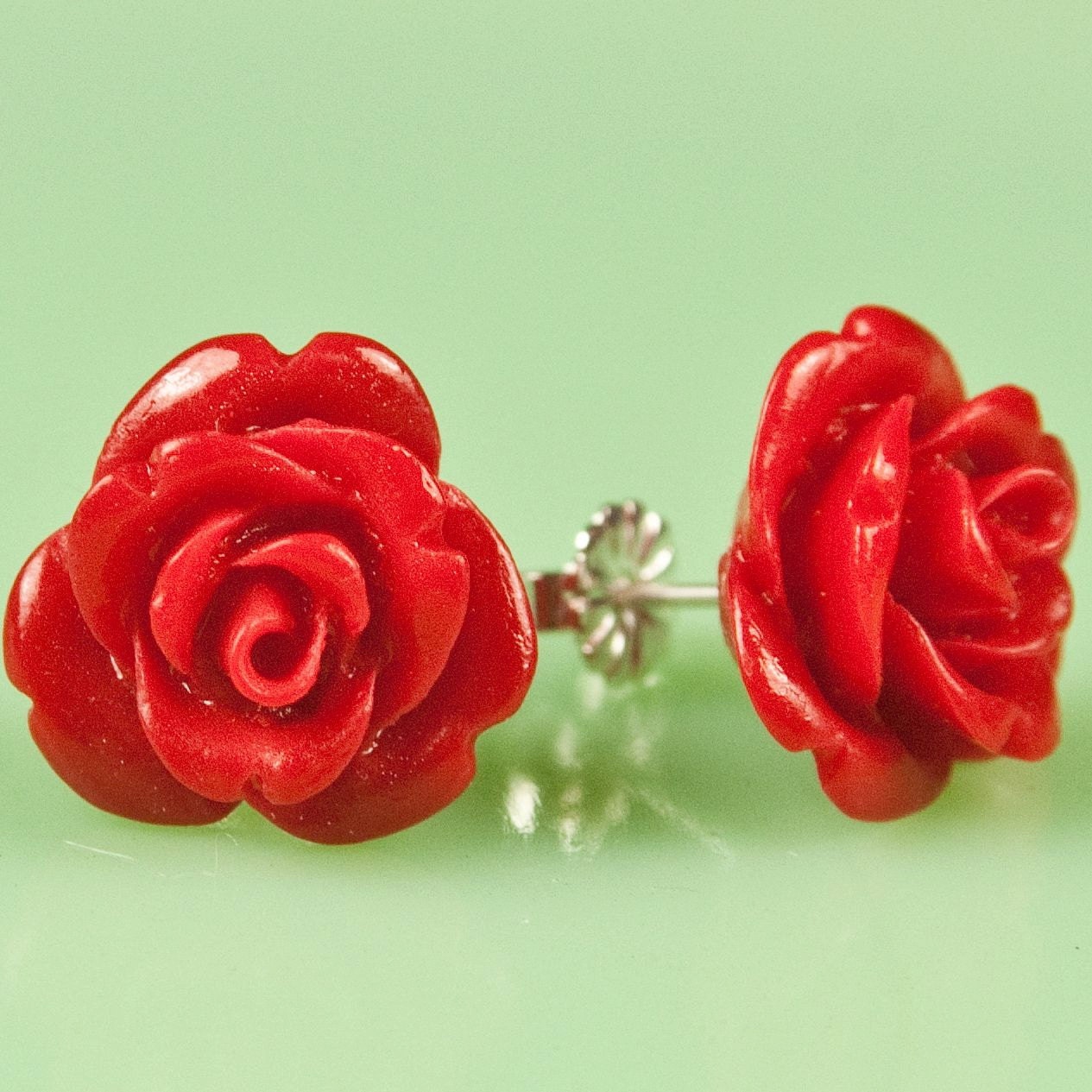 Vintage Lucite Rose Button Post Earrings