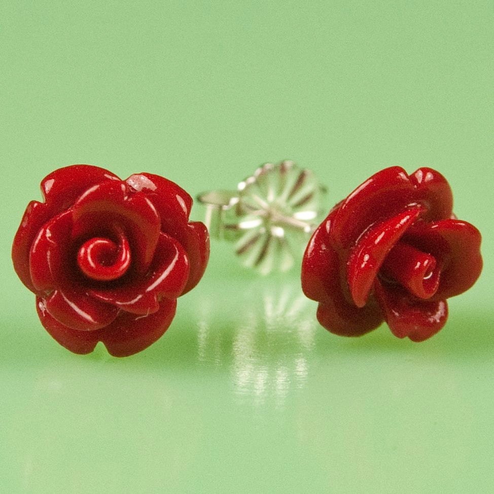 Vintage Lucite Rose Button Post Earrings