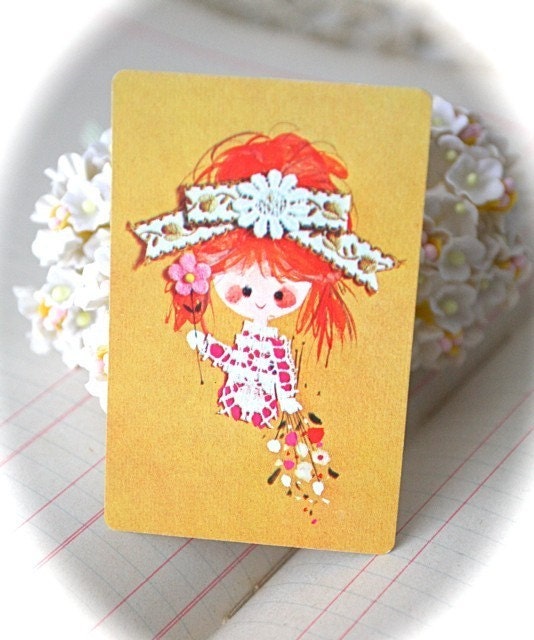 Vintage Playing Cards Cute Retro Girl with Flowers (Pack of 4)