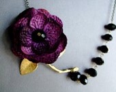 Fabric Flower Necklace,Purple Jewelry,Bridesmaid Necklace,Crystal Necklace  (Free matching earrings)