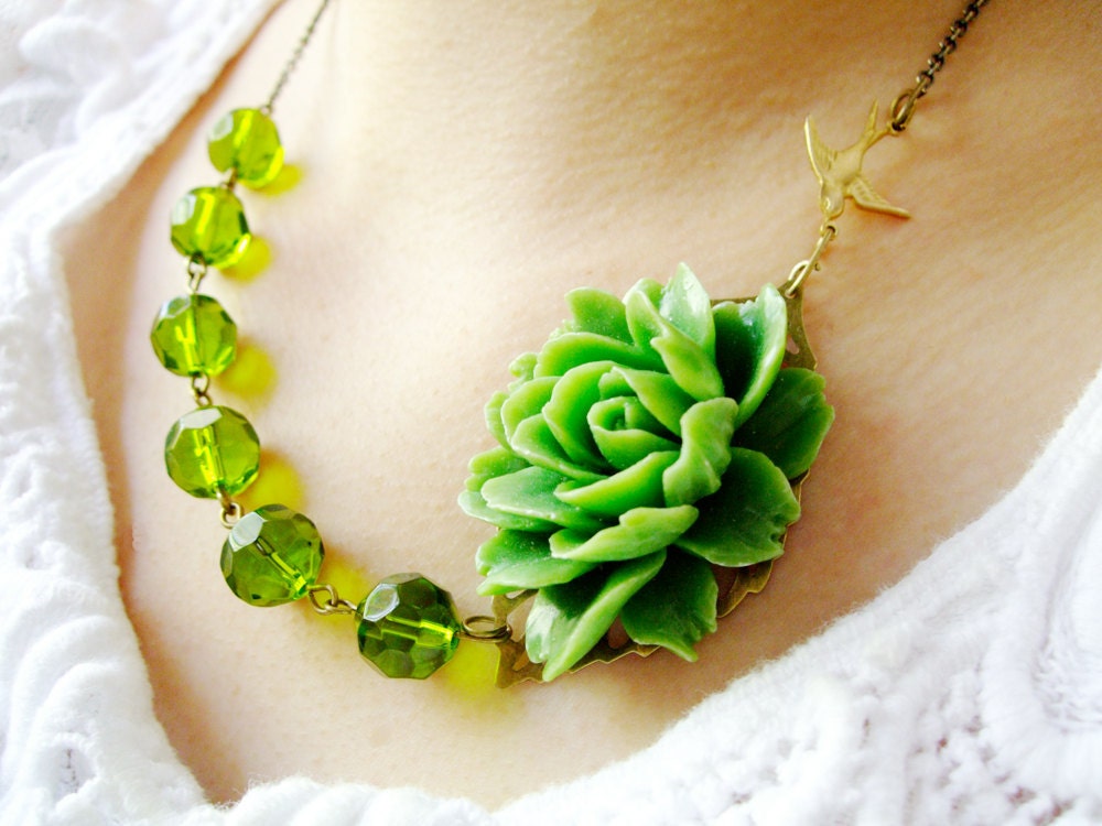 Statement Necklace,Green Jewelry,Woodlands Necklace,Forest Necklace,Bridesmaid Jewelry (Free matching earrings)
