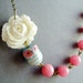 Owl Necklace,Owl Jewelry,Pink Jewelry Jewelry,Flower Necklace,Bridesmaid Necklace,Stone Necklace(Free matching earrings)