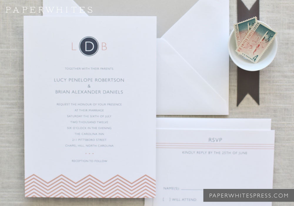DEPOSIT Chevron Wedding Invitations