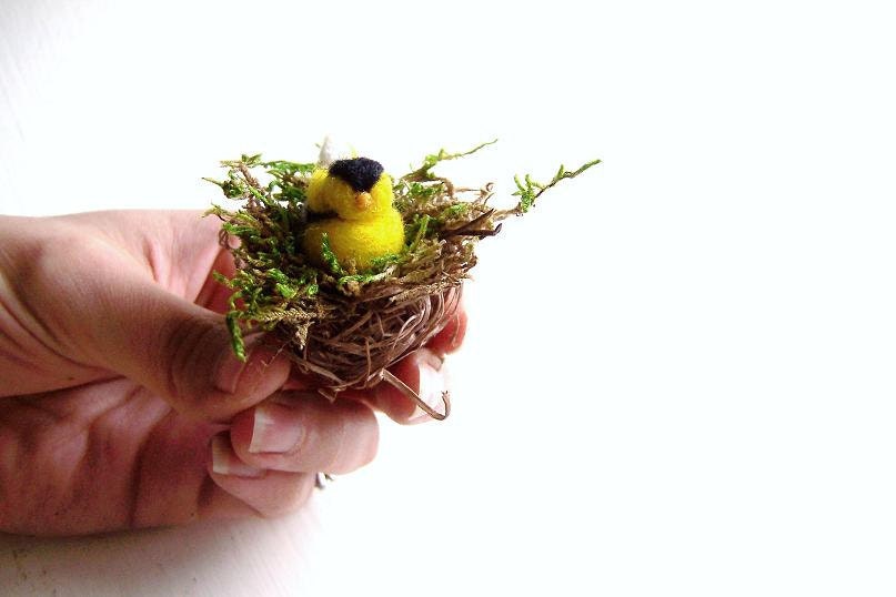 Miniature Felted Yellow Goldfinch