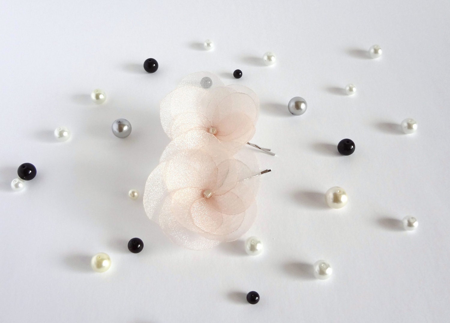2 Organza Champagne Hair Pins