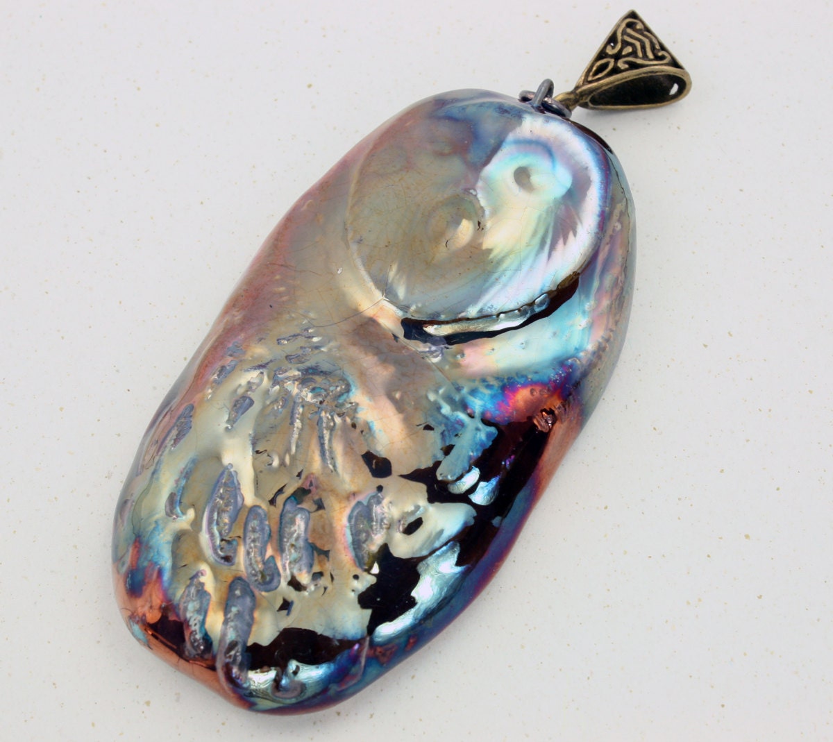 Raku Barn Owl Pendant