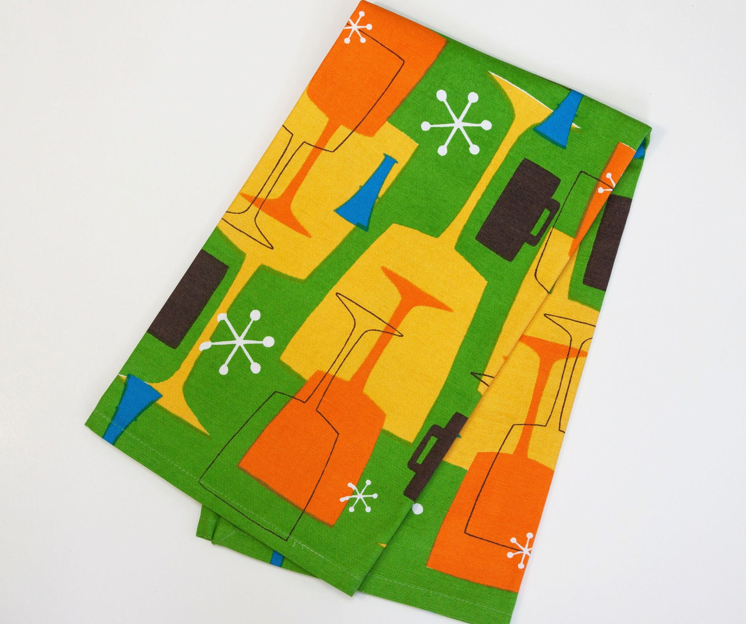 Retro Modern Tea Towel Cocktail Themed Atomic Age Green