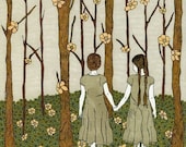 friendship, best friends, sisters, twins illustration digital Print poster drawing - HUMAN NATURE