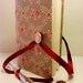 Handmade Journal / Notebook made with floral grey fabric opens with peach enamle vintage button and burgundy satin ribbon