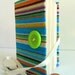 Lined writing Journal, Blue fabric notebook opens with apple green button and White ribbon, personal diary, travel journal