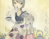 Elephant Tea Jungle Girl Nursery Art Print