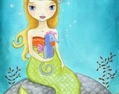Mermaid Seahorse Nautical Kids Art Print