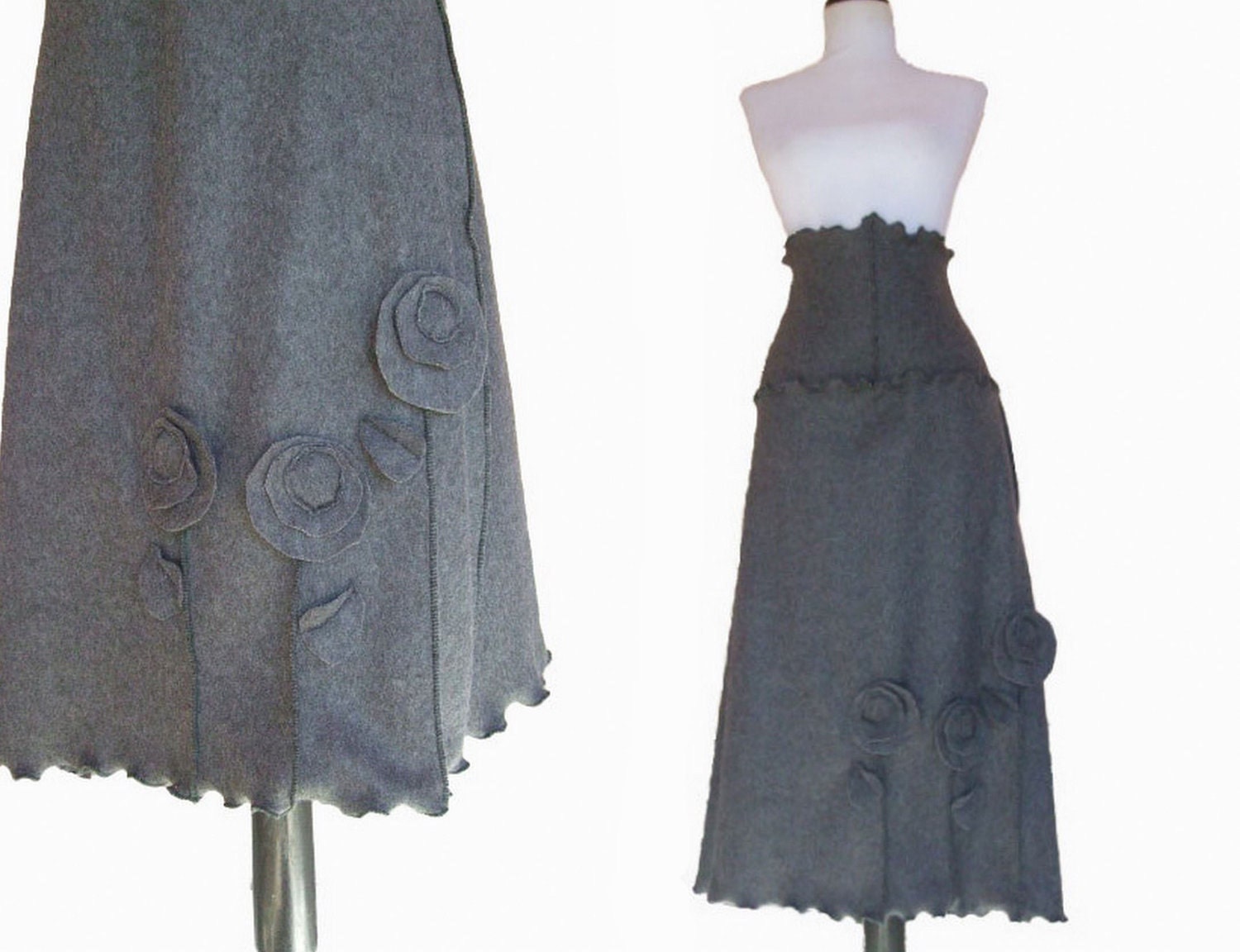 Sweater Fleece Skirt with Floral Decor M/L