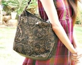 Zippered Hobo - Paisley in Dark Brown Thin Corduroy SALE WAS 75 NOW 59