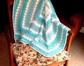 Aqua Baby Afghan Blanket handknit. Toddler, Stroller, Car Seat, Wheel Chair