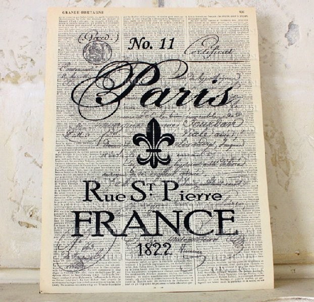 PARIS Art Printed on Antique FRENCH Book Page. Vintage Over 100 years old.  8.5 x 11.5 inches. The Decorated House