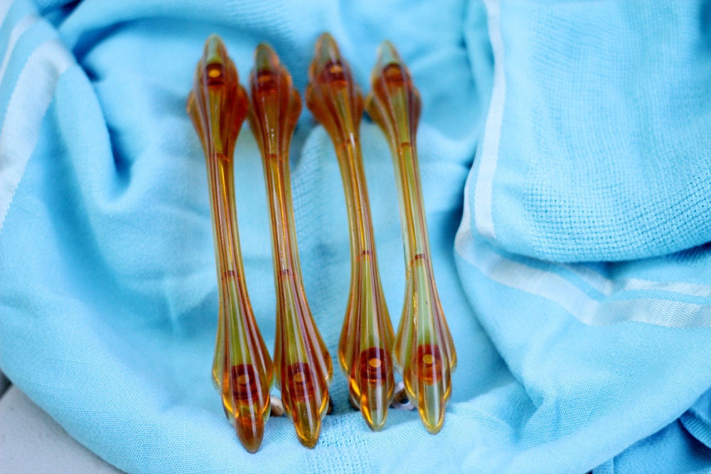 4 Vintage Bakelite Amber Dresser Pulls/Handles
