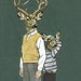 Father Son Deer Dad Art Collage Woodland Decor Fathers Day