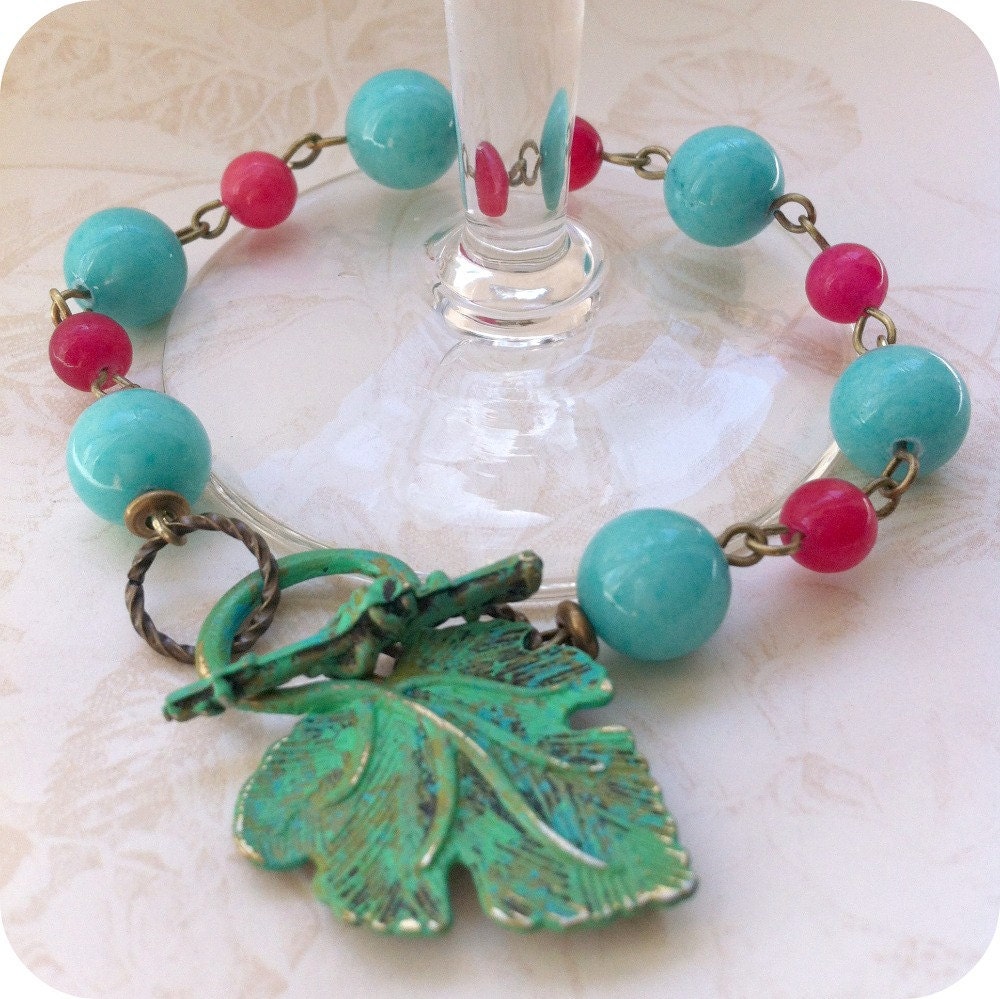 Sale -New - Beaded Patina Bracelet - Dragonfruit