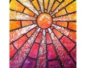 Starlit Hour : Modern Japanese Sunburst, Neon Sun Sky - 11x14 Metallic Print