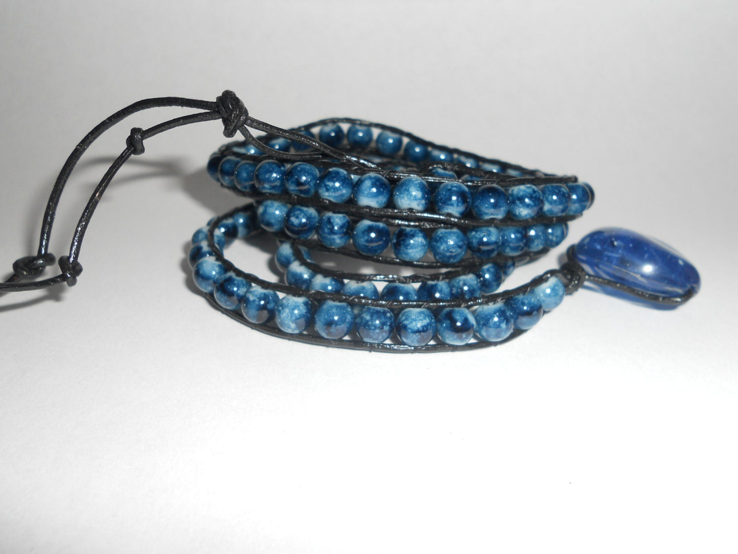 Black and Blue Beaded Wrap Bracelet 4 wrap