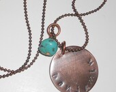 Teacher or Mom  necklaces copper disc with turquoise charm Made to Order