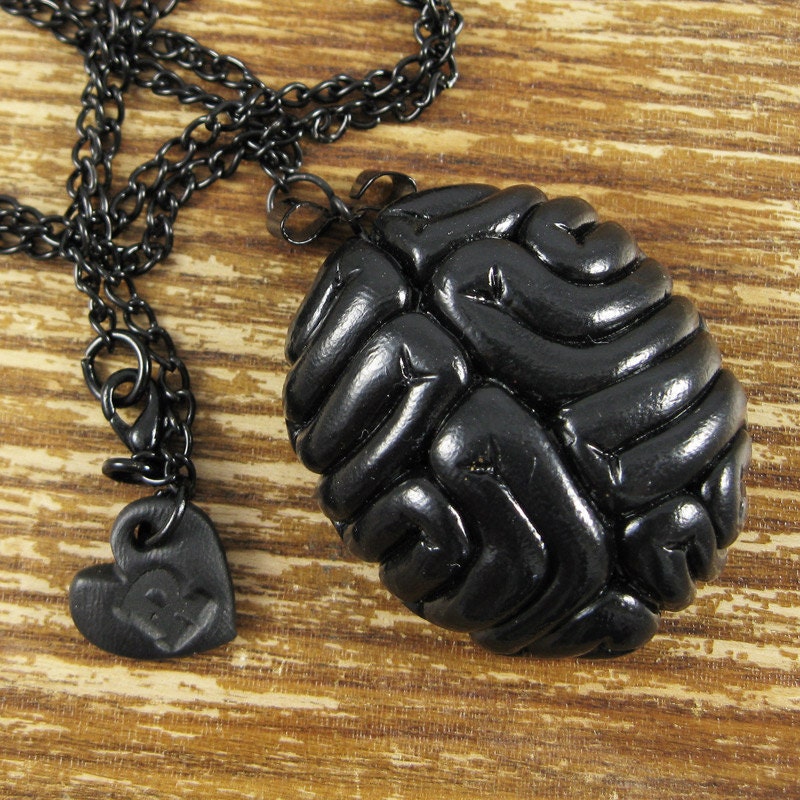 Black Brain Bow Polymer Clay Necklace