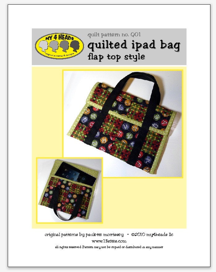 PDF Pattern for a Quilted iPad Bag with Handle