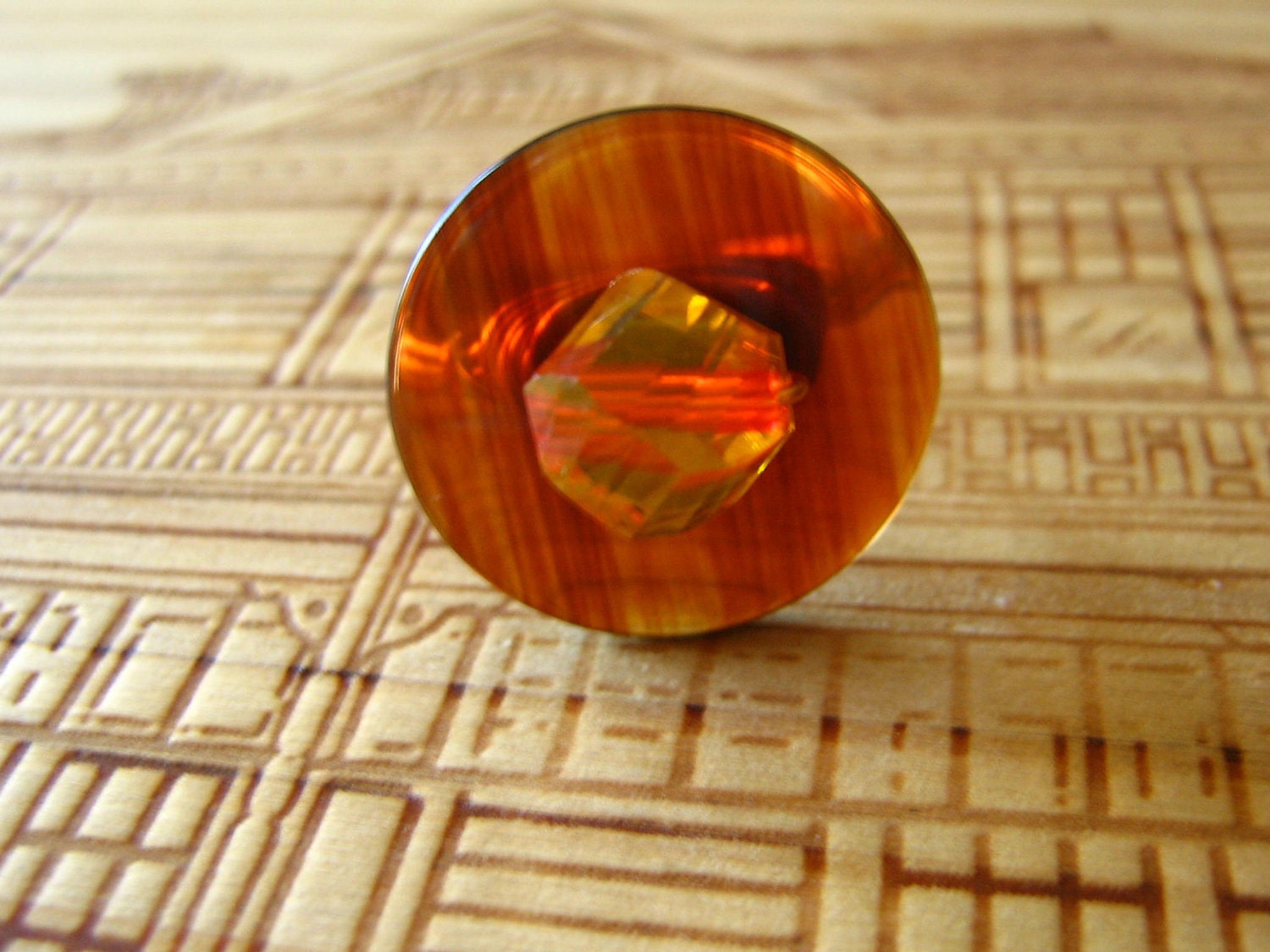 Copper and Brown Button Ring