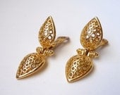 Vintage Gold Tone Filigree Double Teardrop Earrings