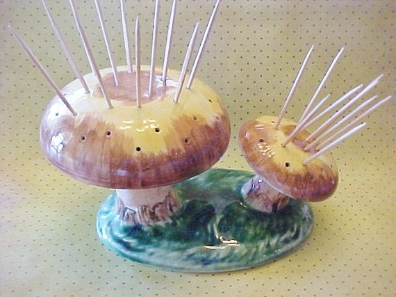 Vintage Ceramic Mushrooms Toothpick Holder, Mid Century Modern