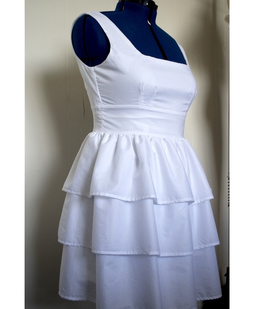 Ruffled Casual Wedding "Francine Dress" in Organic White Cotton--------------Custom Sized