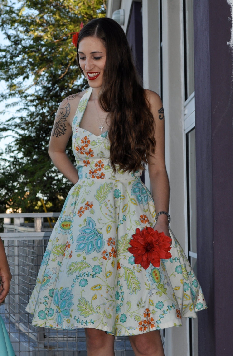 Halter Floral Alex Rose Dress in custom print for Jessica P's Big Day