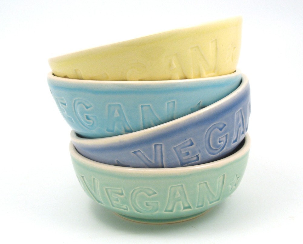 Vegan cereal bowl set of 4 in unmatchy colors - MADE TO ORDER