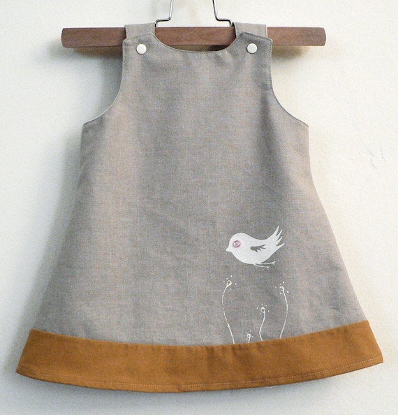 little linen birdy-oo dress - 6-12 mths