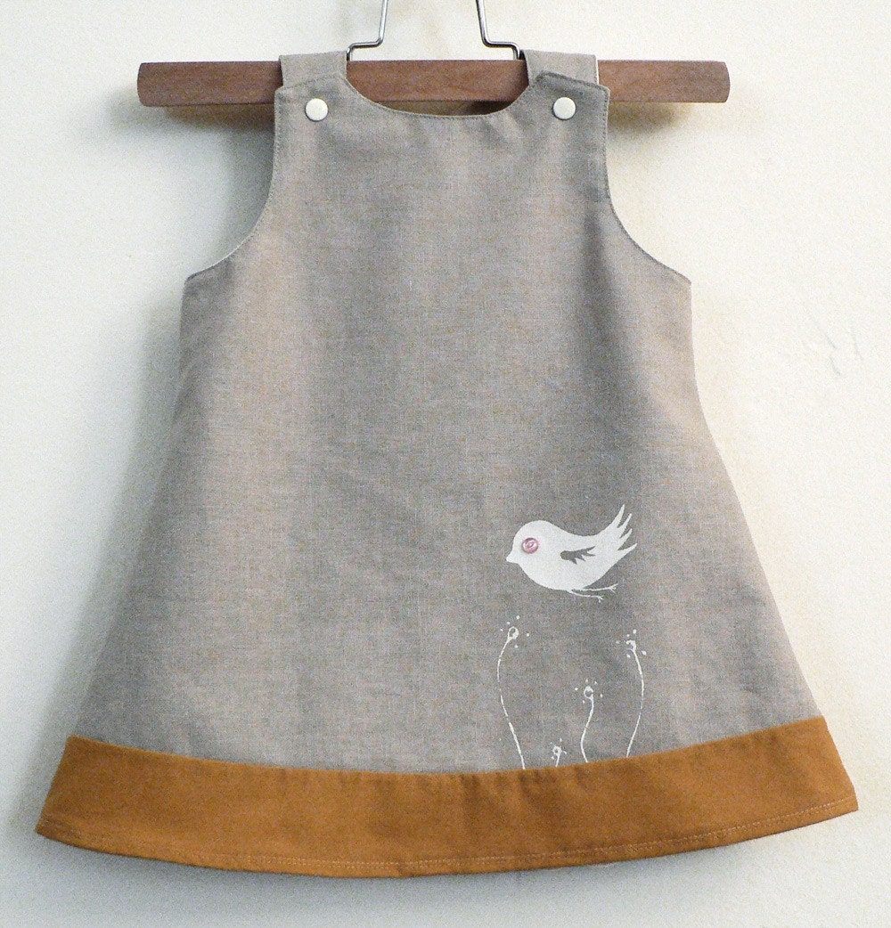 little linen birdy-oo dress - 6-12 mths