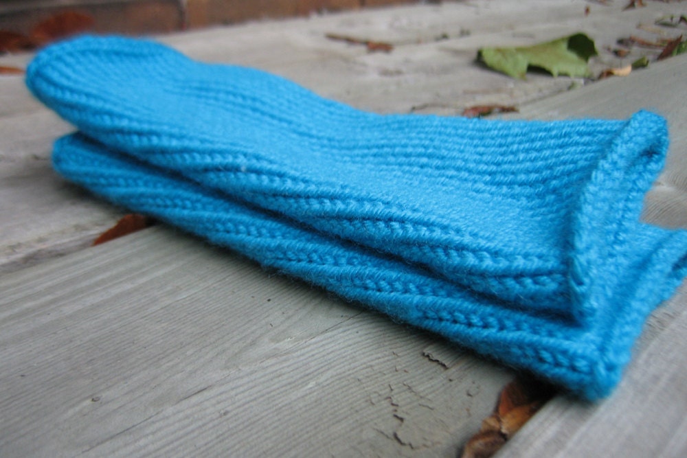 Aqua Blue Marine Fingerless Gloves, Hand Knit