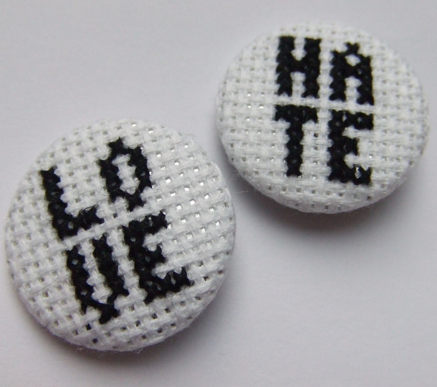 SALE LOVE HATE Traditional Tattoo Style Cross stitch Button Badge Set