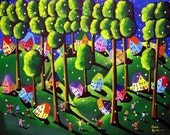 Catching Fireflies Kids Children Fun Whimsical Folk Art renie Original Art Painting